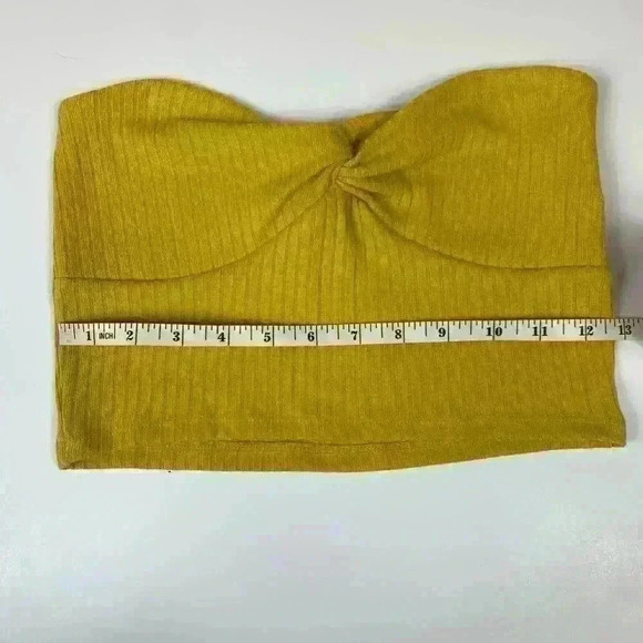 Forever 21 Yellow Bando Ribbed Crop Top Bra WOMENS L Boho Festival Sleeveless - Picture 7 of 7
